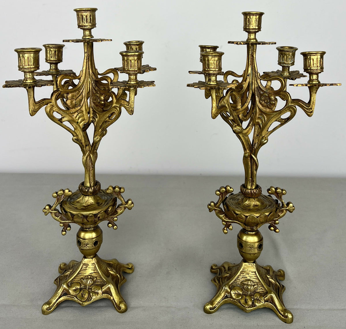 Pair of Candelabras Vintage French Style Ornate 5 Arm Candle Holders LOT 6475