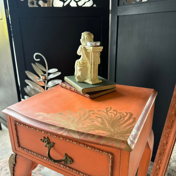 Hand Painted Louis Style Bedside Table Lamp Table Orange & Gold