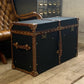 Vintage English Black Millerain Canvas & Tan Leather Coffee Table Trunk