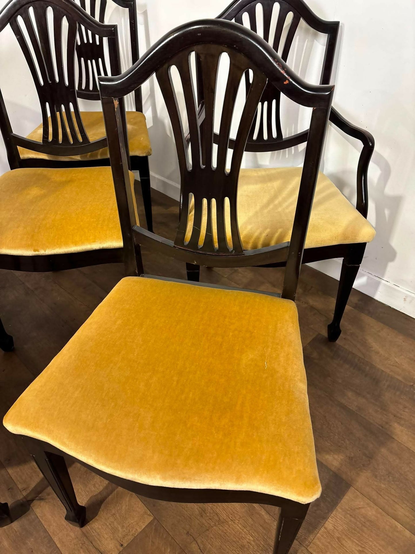 Set of Six Upholstered Mahogany Dining Chairs with Pierced Splat Backs (2 Carvers & 4 Side Chairs)