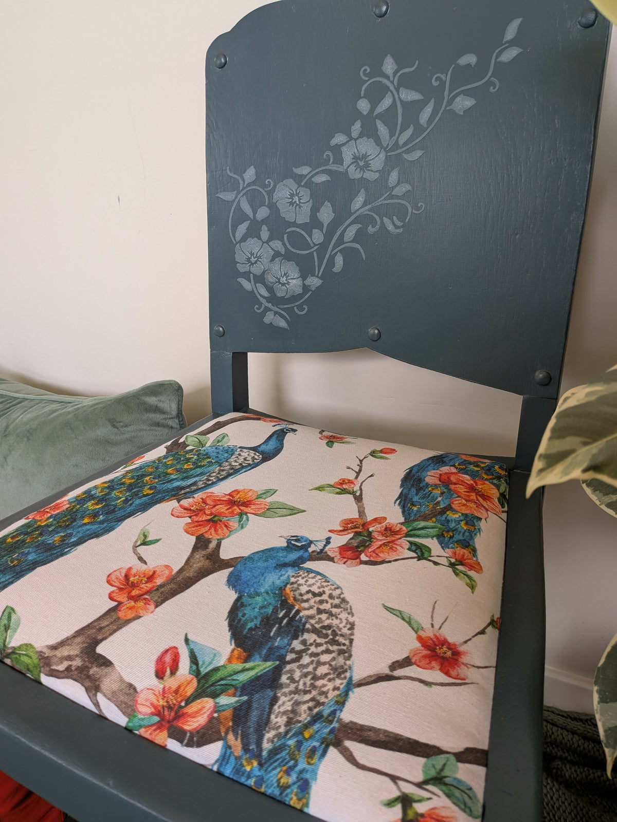 Upcycled statement chair – dressing table chair - teal