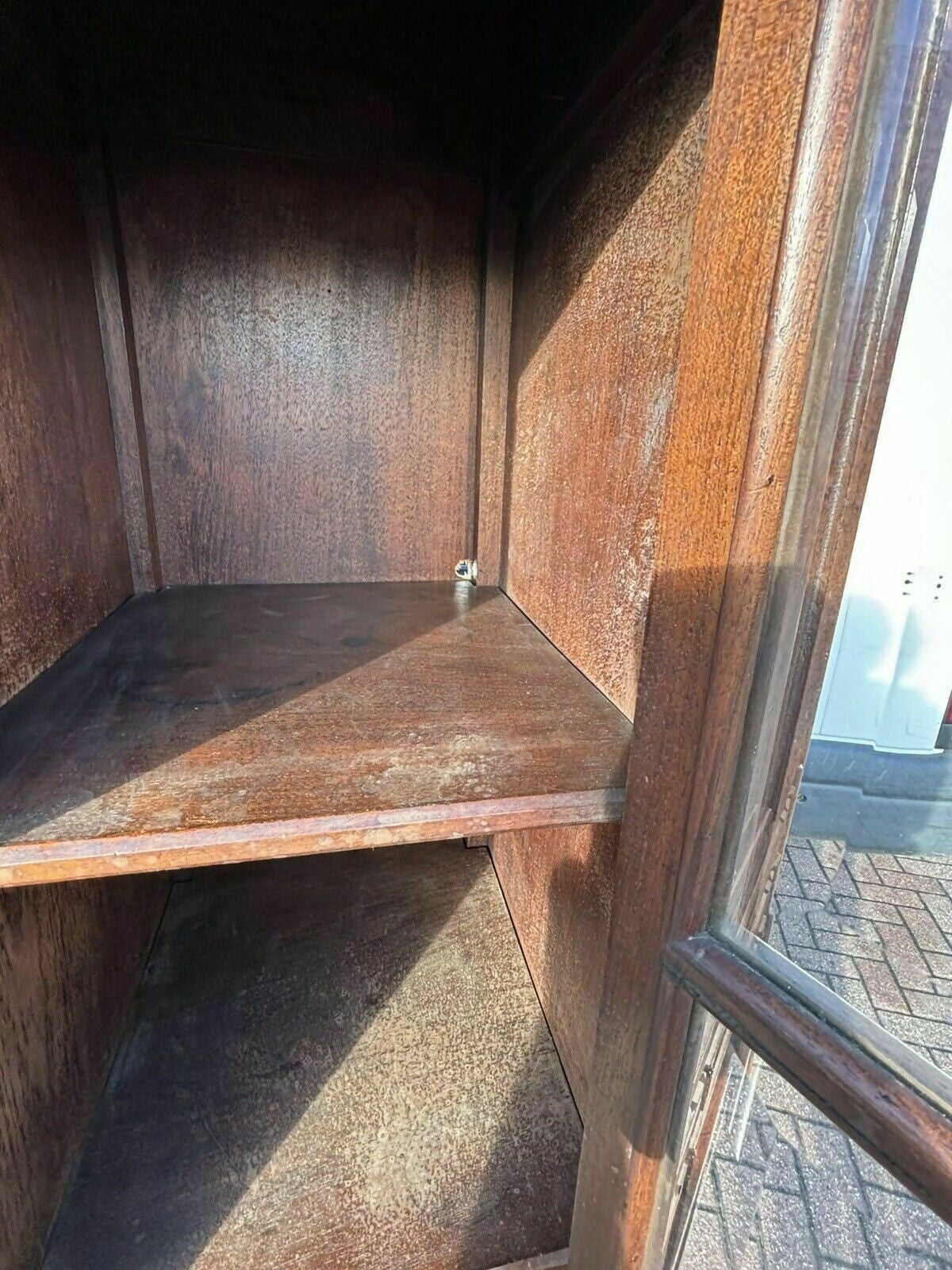 Arts & Crafts French Walnut Bookcase / Cupboard With Fitted Shelves & Drawers