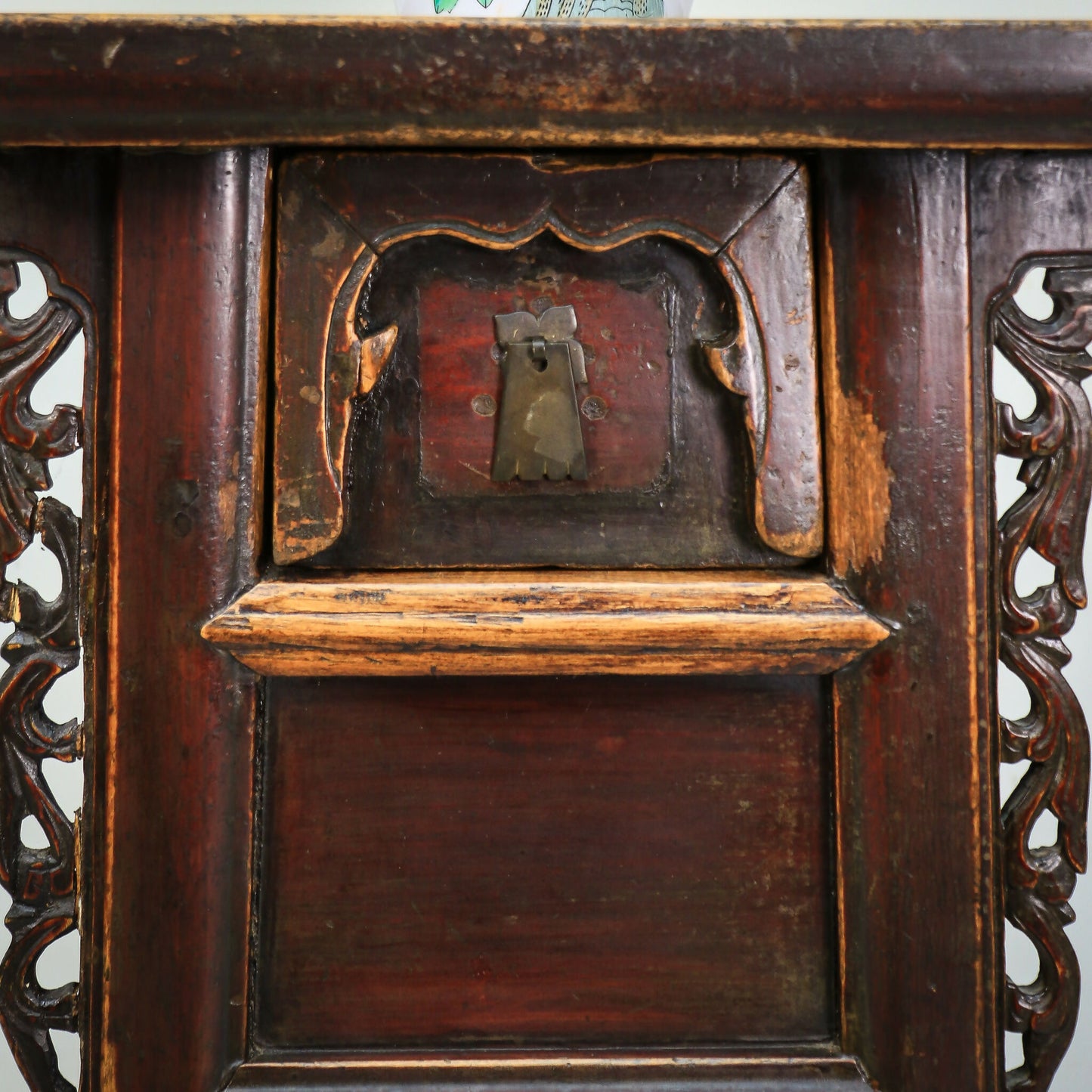 Carved Chinese Side Table Hall Table Distressed Lacquer Finish Late 19th Cent