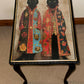 Hand Painted Decoupage Side Table with Glass Top – One of a Kind Black Cat Design