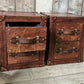 Bespoke English vintage bedside cabinets - custom wood framed - luxury hand dyed leather nightstands
