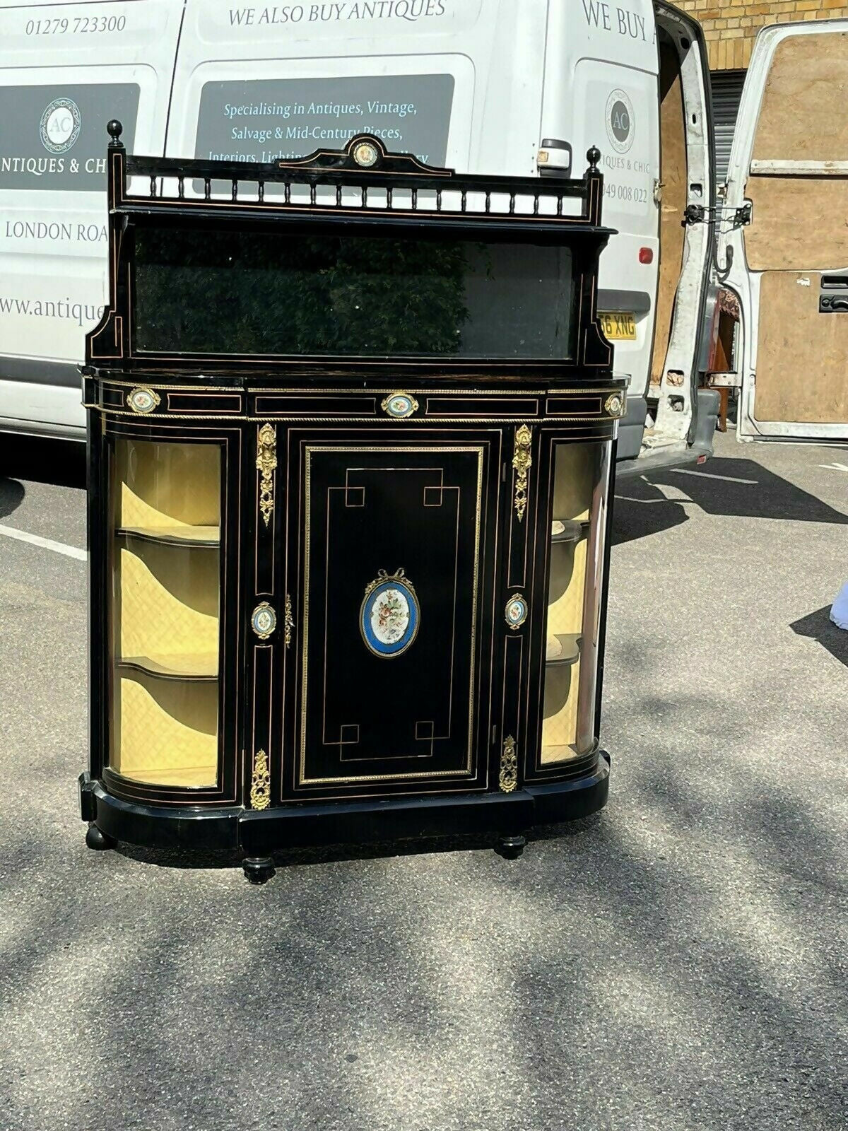 Victorian French Empire Credenza With French Porcelain Plaques.