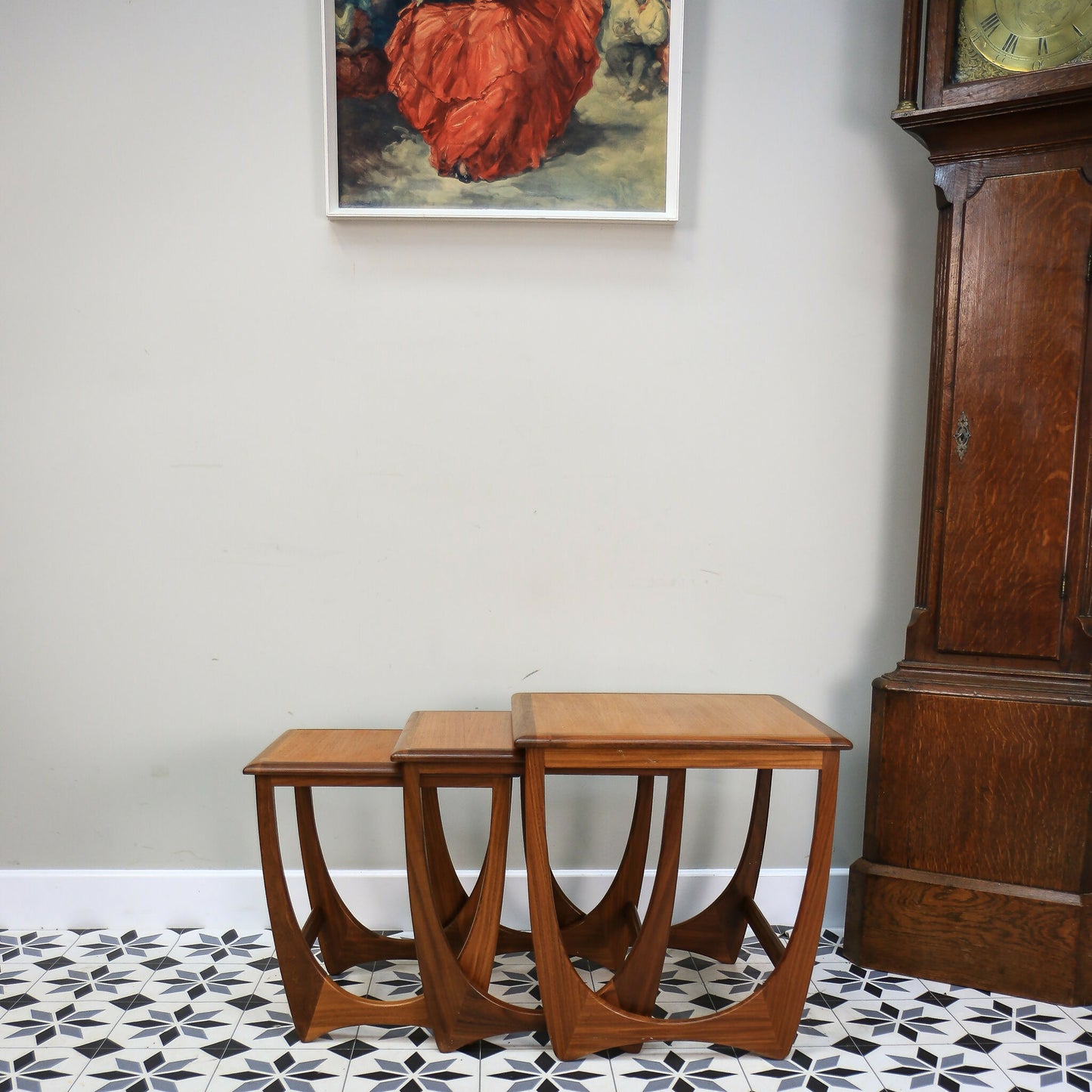 G Plan Nest of Three Tables Astro Design with Teak Tops and Afromosia Legs.
