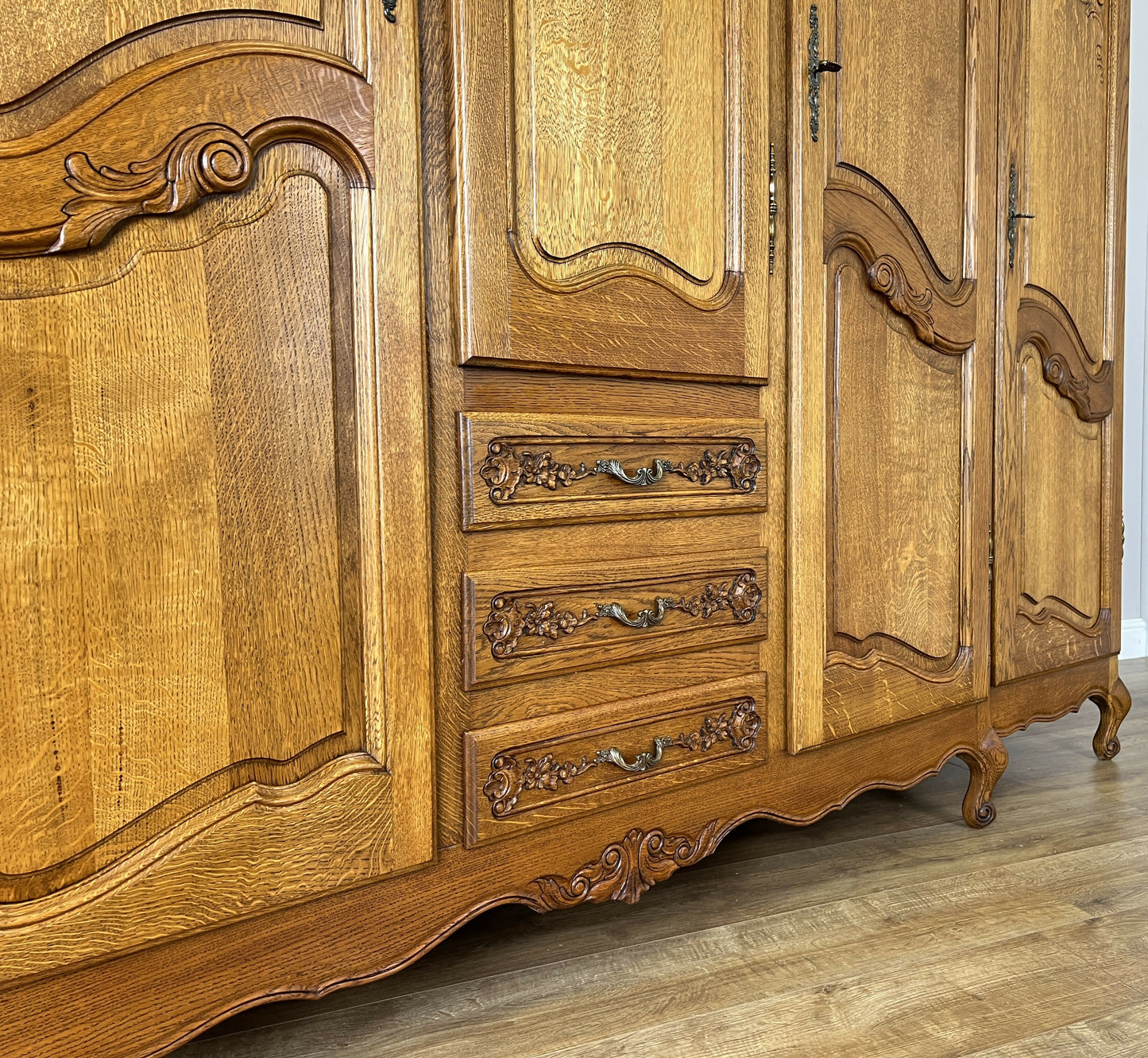 Wardrobe Vintage French Louis XVI Style Five Door Oak Carved Armoire LOT 6125