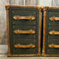 English luxury leather vintage nightstands | Olive green matching bedside tables | Hand dyed