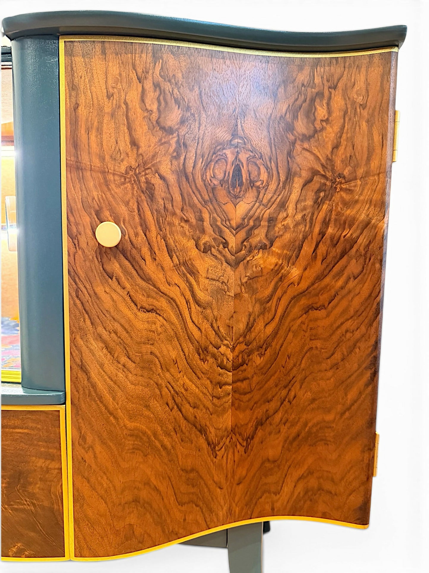 Luxury Art Deco Sideboard | Green Floral Solid Wood | Vintage Refurbished Bespoke Furniture
