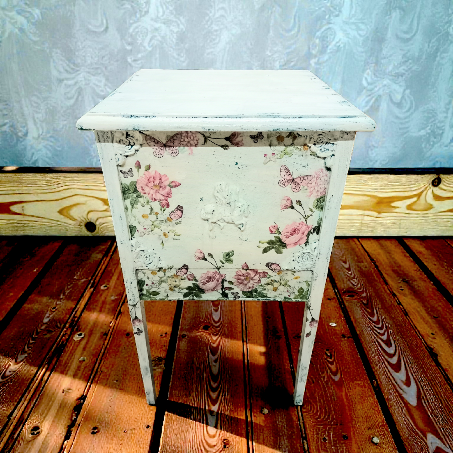 White Decoupaged Cabinet