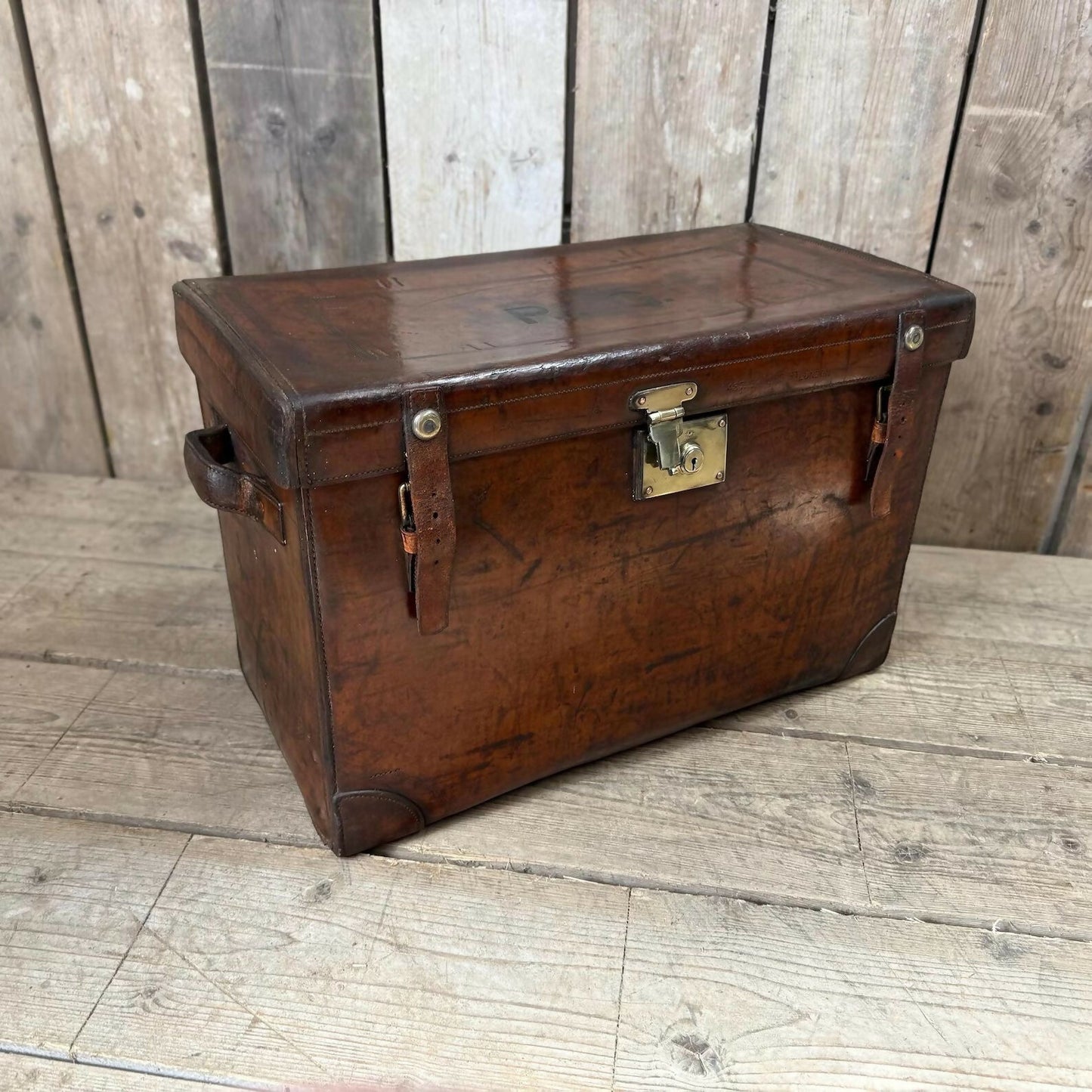Antique solid leather military field boot trunk