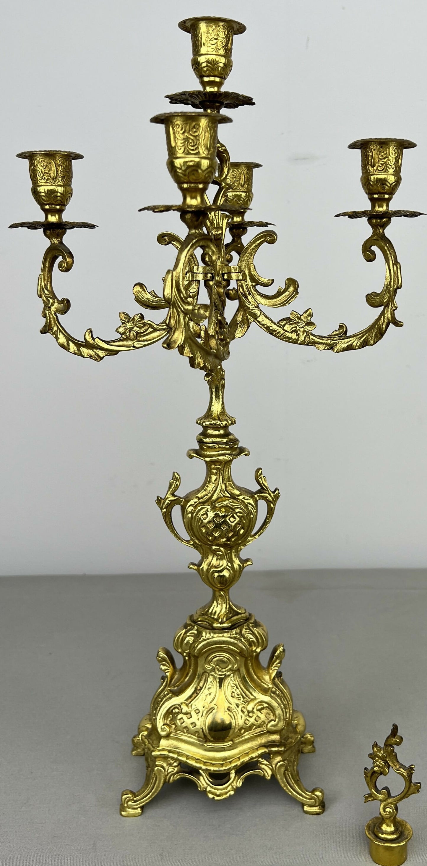 Pair of Candelabras Vintage French Brass Ornate 5 Arm Candle Holders LOT 6437