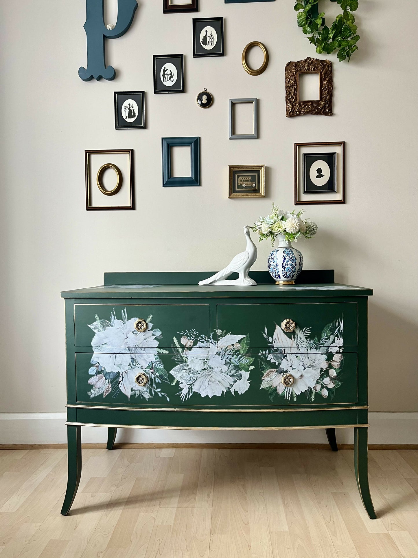 Vintage Green and Gold Chest of Drawers , Dresser
