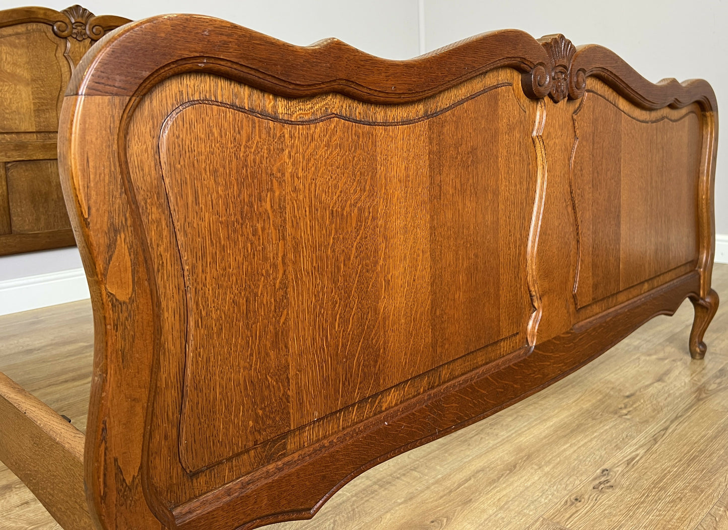 Bed Vintage French Louis XVI Double Bed Frame Oak Carved Headboard LOT 6408