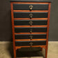 Antique Style 6 Drawer Chest Tallboy Cabinet Black/Wood Jewellery Storage 102cm