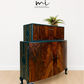 Navy Blue and Gold Art Deco Walnut Drinks Cabinet, cocktail cabinet, 1930s, vintage bar, sideboard, refurbished