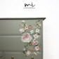 Refinished Stag Minstrel Tallboy Chest Of Drawers in Pale Green with delicate pink floral design
