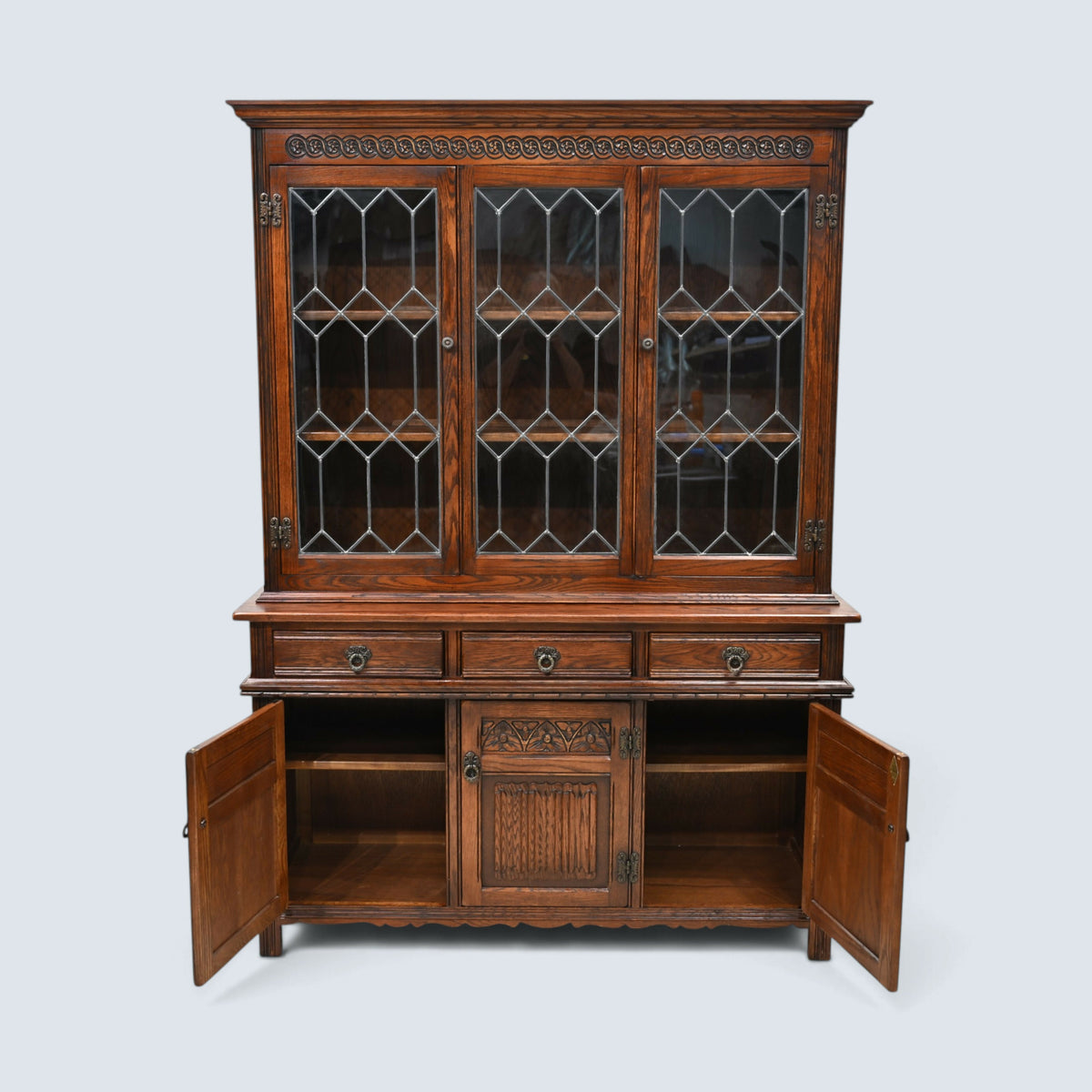 Old Charm Sideboard Display Leadlight Doors Cupboards Tudor Brown FREE Delivery*