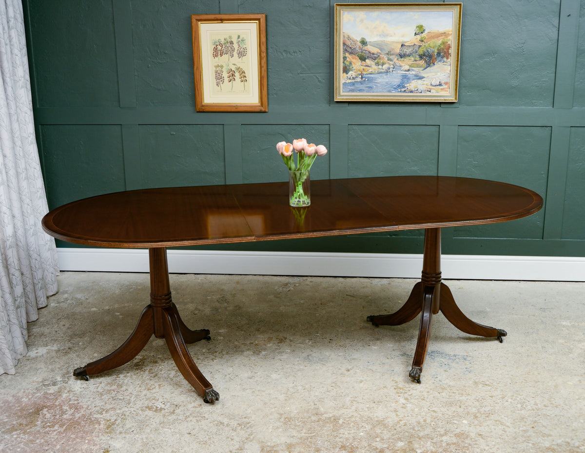 Regency Style Mahogany Extending Dining Table with Leaf - Over 7 FT - D End