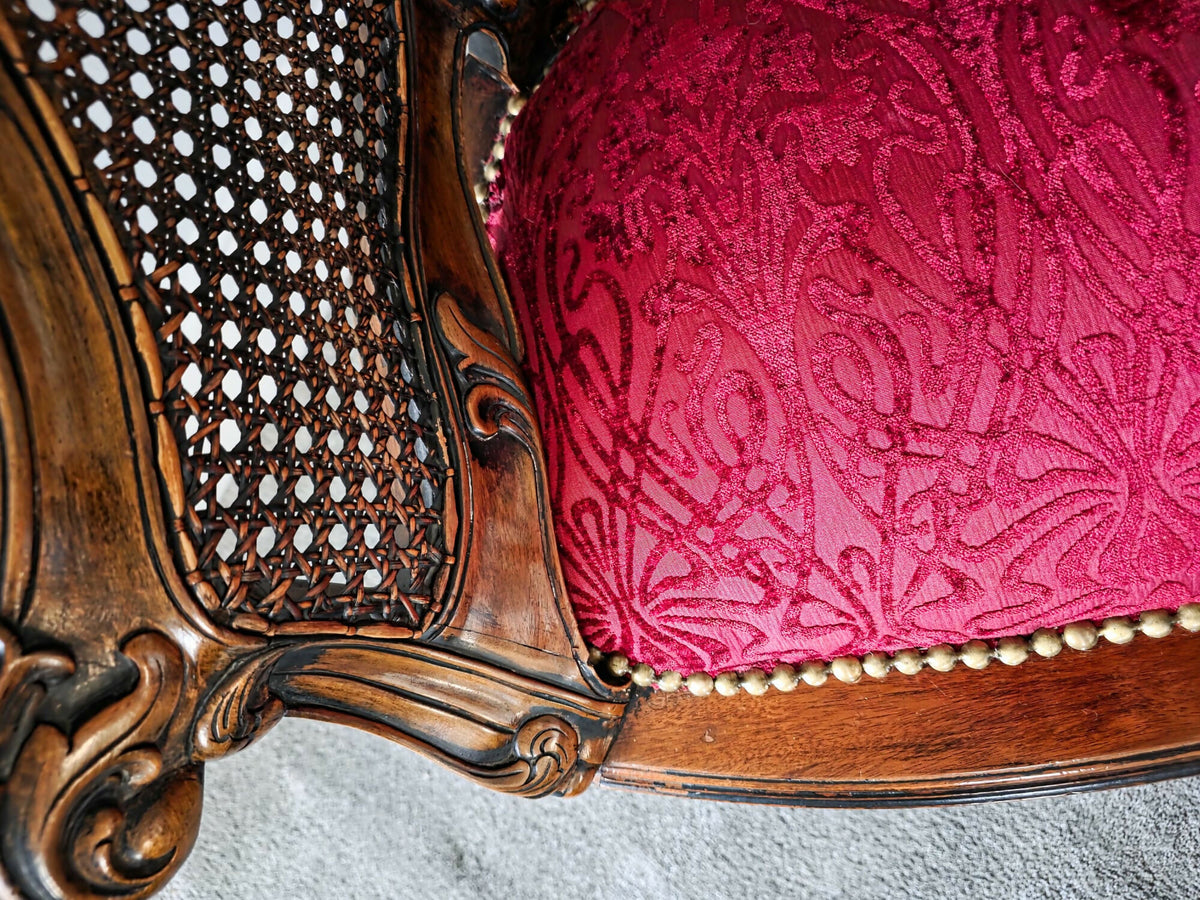Early 20thC Walnut Framed Bergere Caned Back and Sides Raised on Cabriole Legs