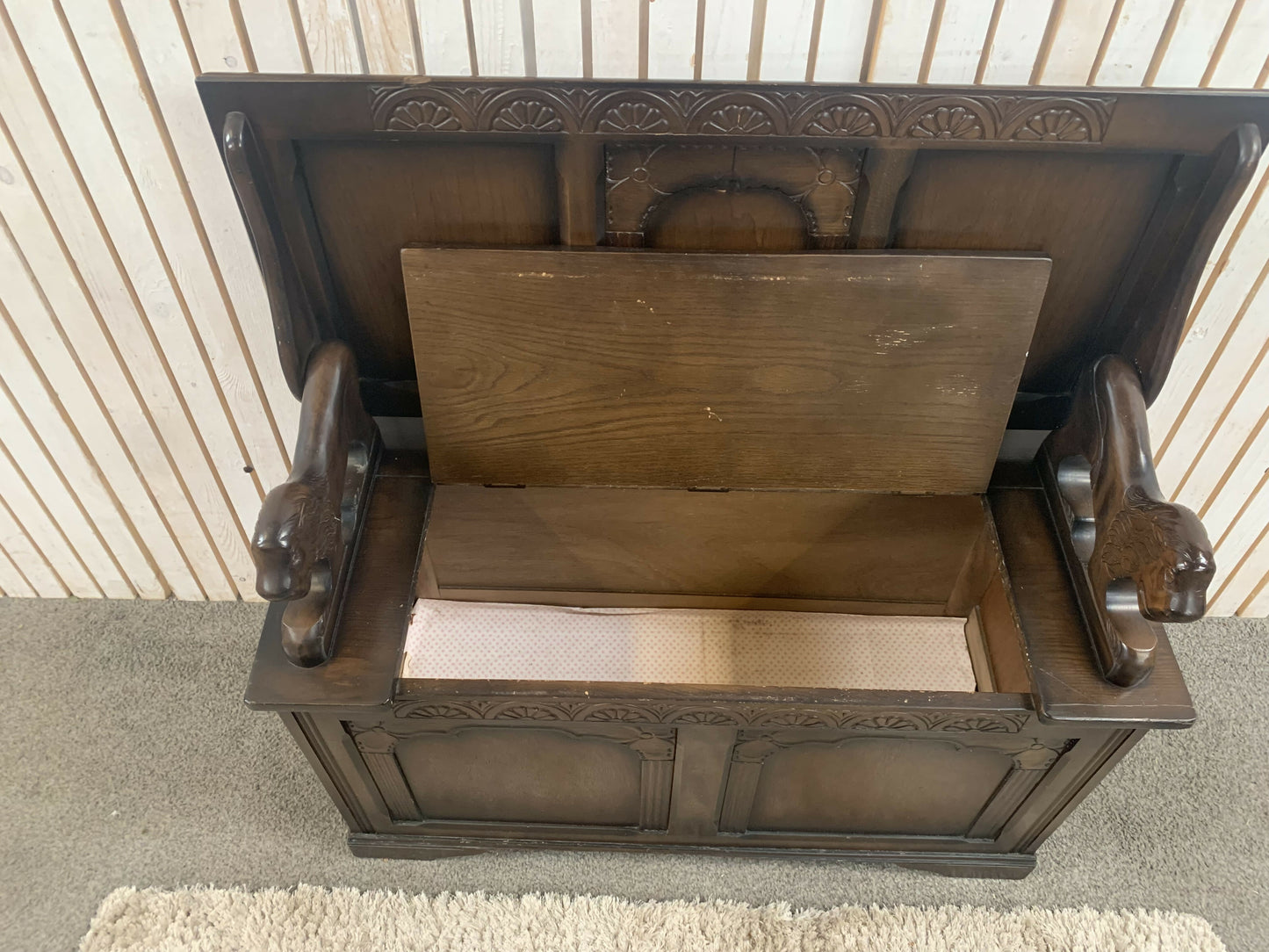 Monks Bench Mid century reproduction Jacobean style monksbench with folding top