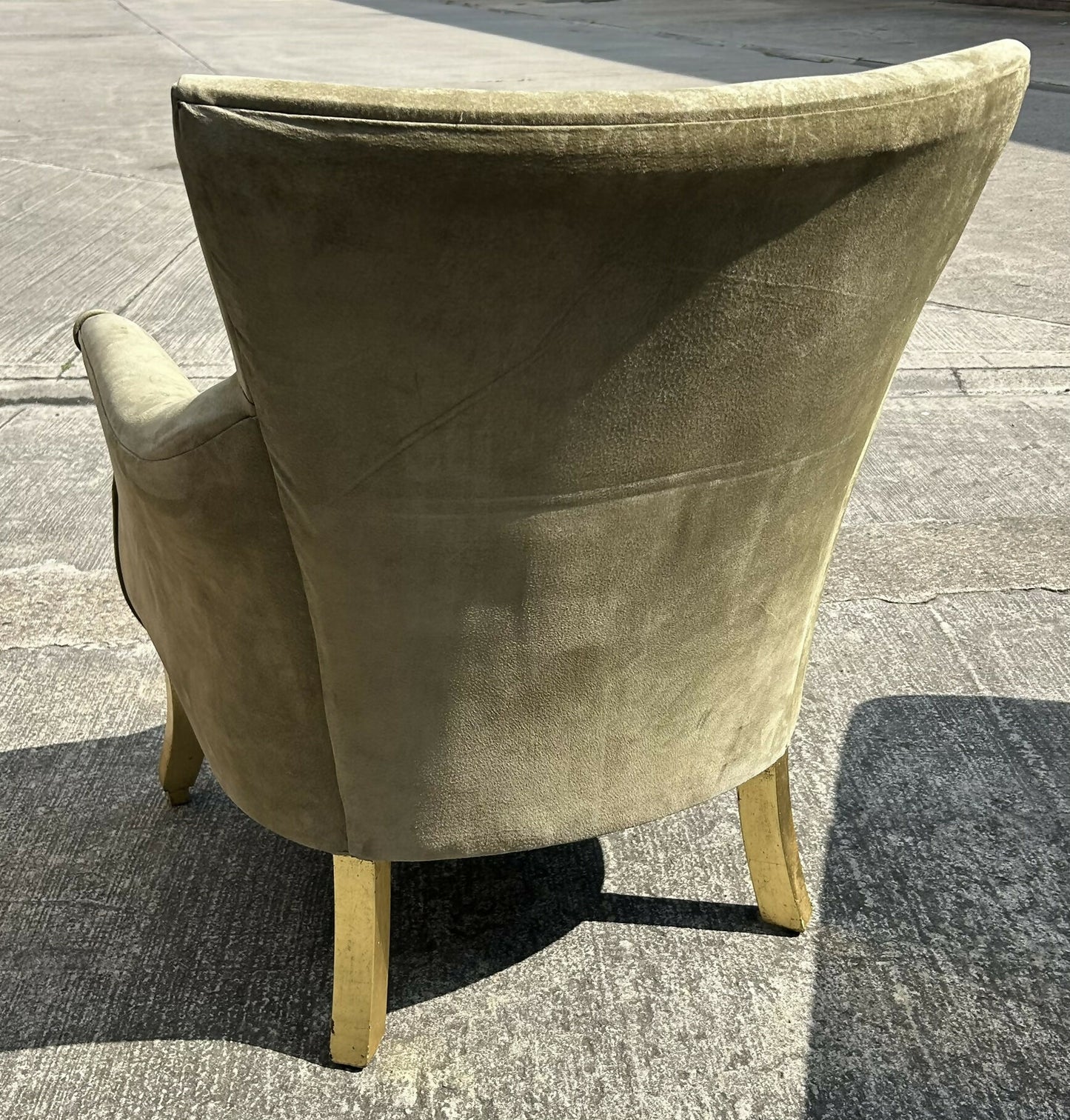French Louis XVI Style Neoclassical Suede Leather Armchair With Gold Gilt Frame