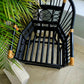 Brighton Pavilion Style Horseshoe Back Chair Bamboo Fretwork Geometric Motifs Black Laquer Finish In Excellent Condition