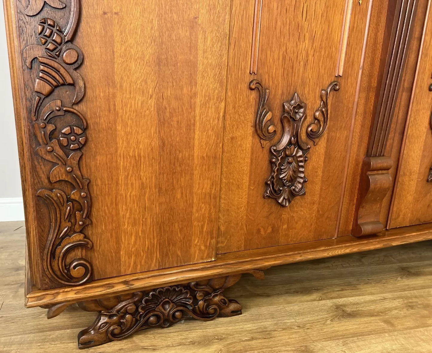 Wardrobe Vintage French Style Four Door Carved Armoire Cabinet LOT 6147