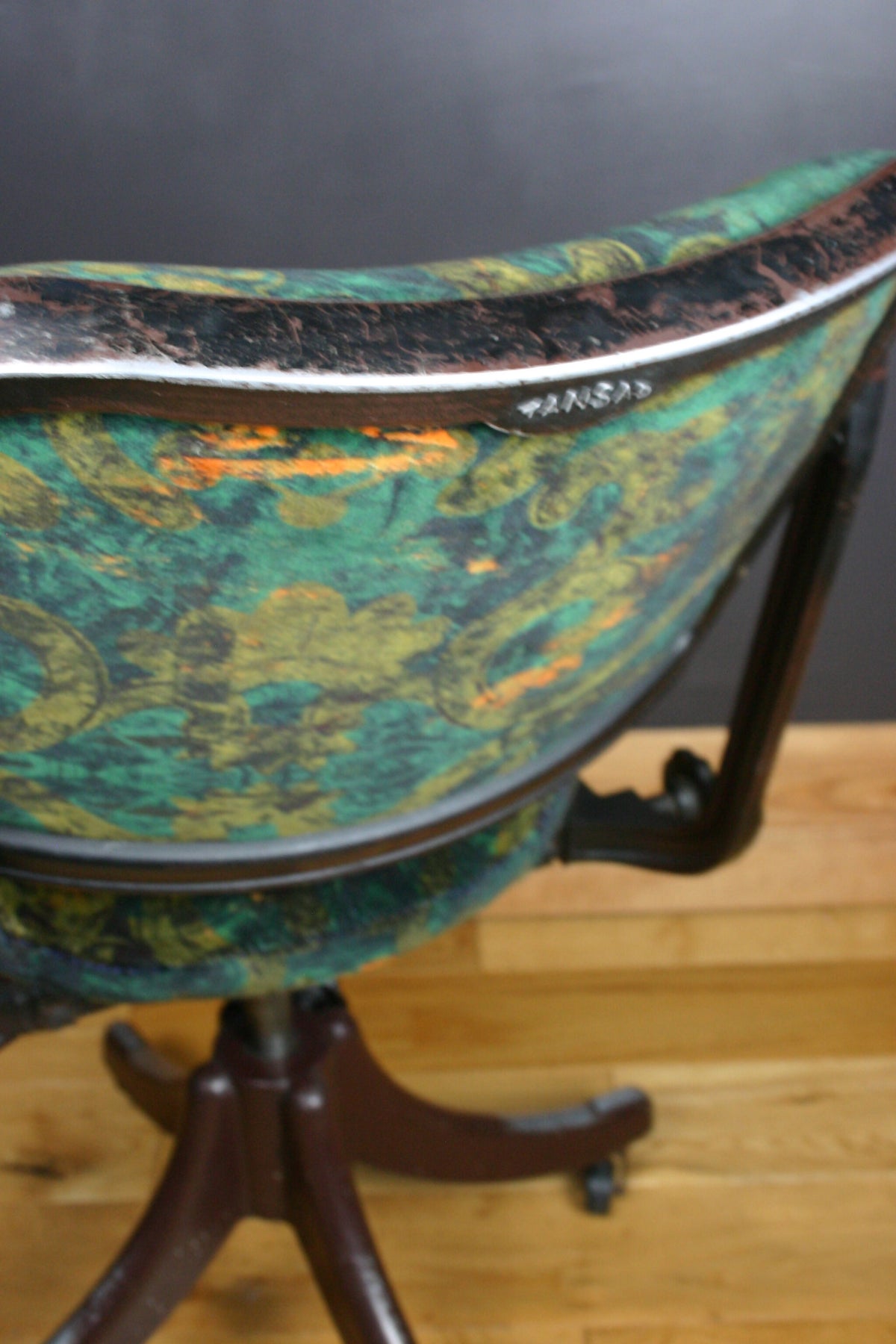 Refurbished Vintage 1950s Tansad Industrial Swivel Chair in Blackpop Velvet