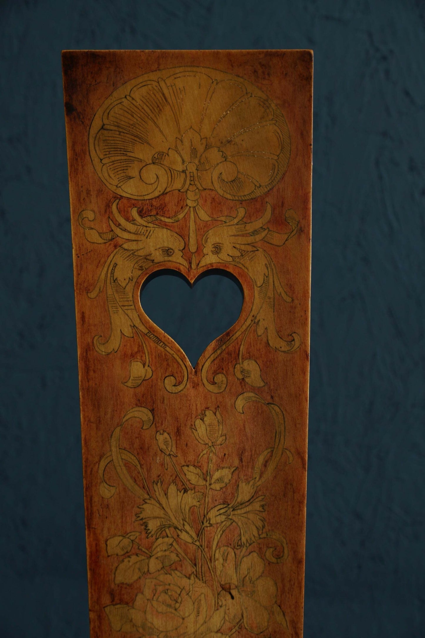 Vintage Beech And Oak Heart Back Chair