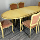 Vintage French Louis XVI Dining Table Set | Shabby Chic Oak Furniture | Includes 6 Upholstered Chairs Carved Detail LOT 4404