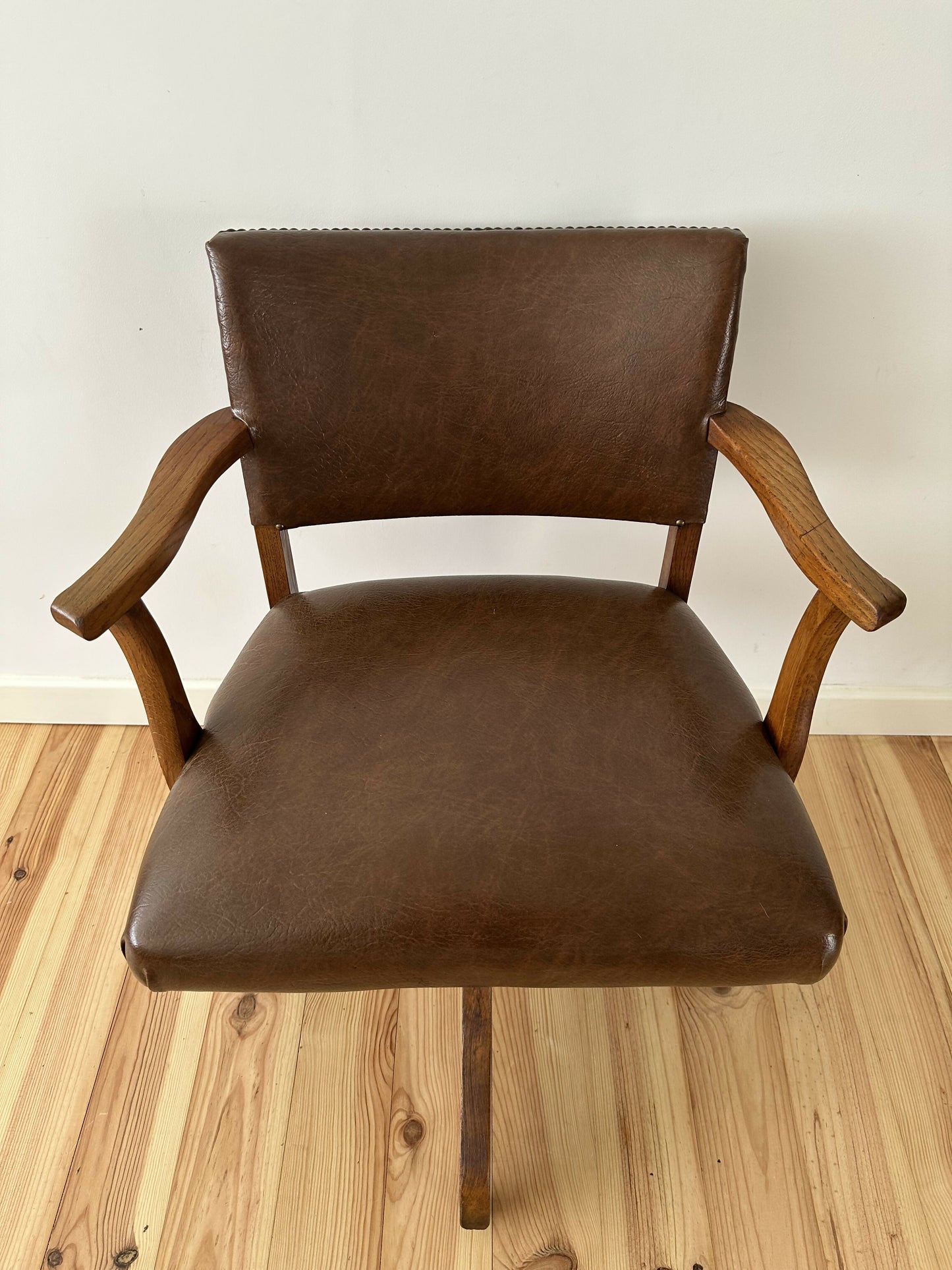 Antique Oak Captain's Swivel Chair, Edwardian Vintage Office Desk Chair, Period Revolving Chair, Victorian Study Seat, Home Office Furniture