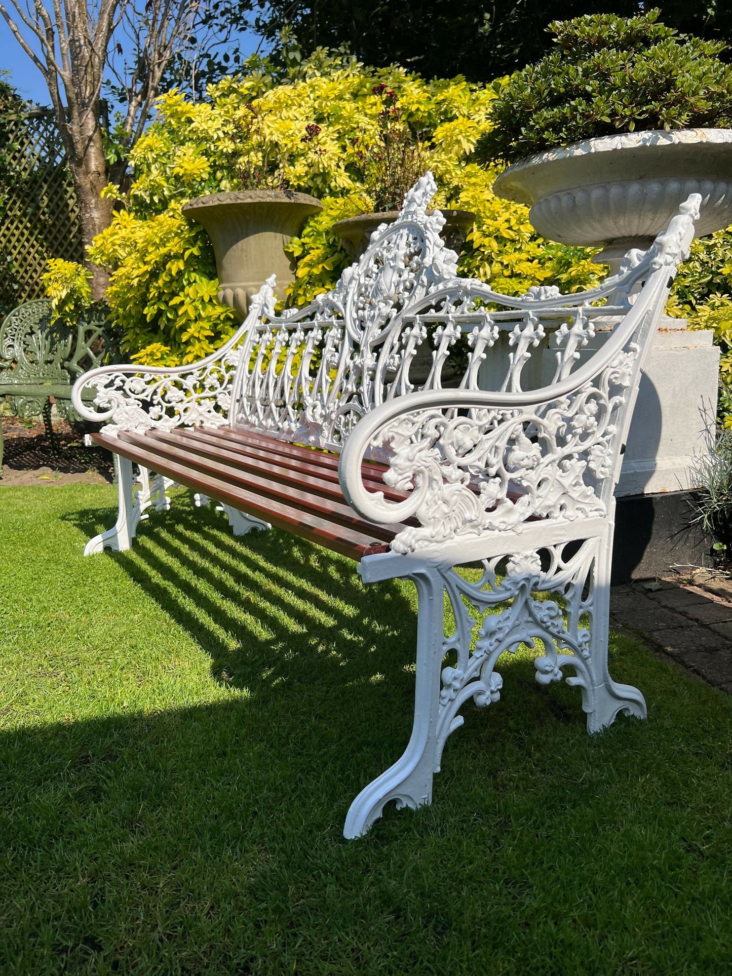 Coalbrookdale Style White Vintage Ornate Garden Bench