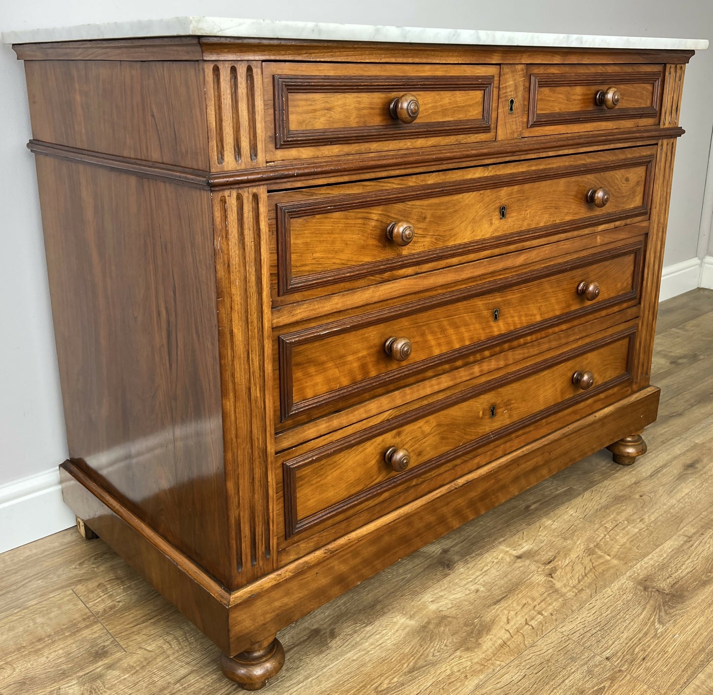 Chest of Drawers Antique French Walnut Marble Top 5 Drawers Cabinet LOT 6291