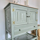 Upcycled Vintage Jaycee Linenfold Oak Sideboard, Cabinet in Sage Green