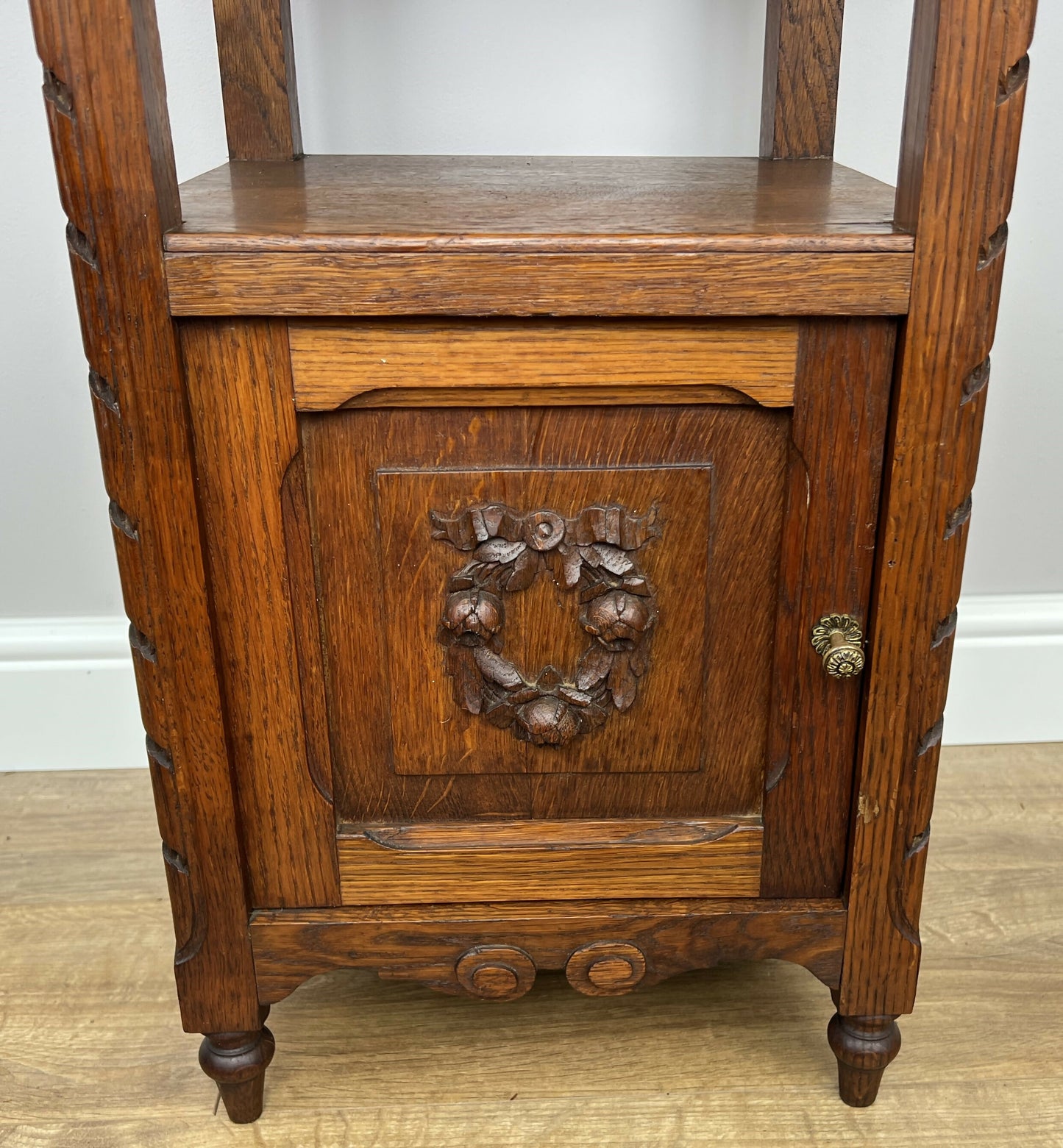 Bedside Table Antique French Style Marble Top Oak Cabinet Nightstand LOT 6240