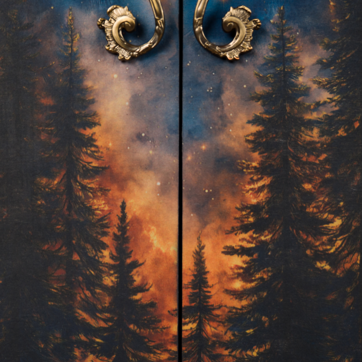 Upcycled Celestial Forest Music Cabinet, Midnight Blue Storage Cupboard