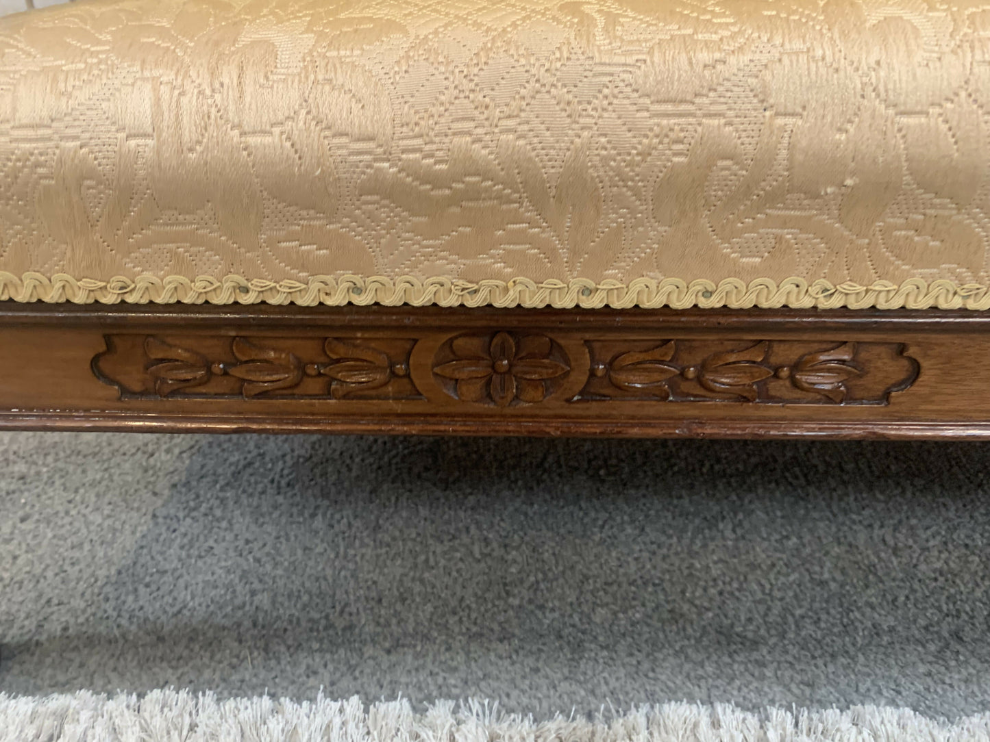 Very attractive and unique antique gold-colored cane bergère two-seater sofa.