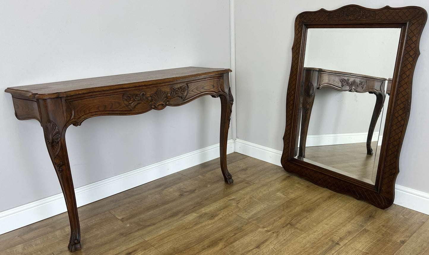 Table with Mirror Antique French Louis Oak Wall Mirror Console Table LOT 6402