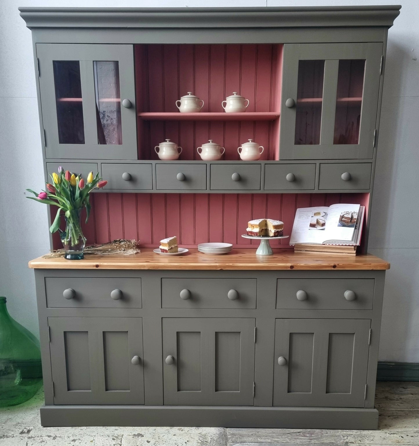 SOLD OUT Solid Vintage Pine Welsh Dresser, Painted Bespoke Dresser, Country Kitchen, Farmhouse, Shop Display, Cafe, Pub