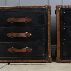 Black Leather & Tan Leather Bedside Drawers