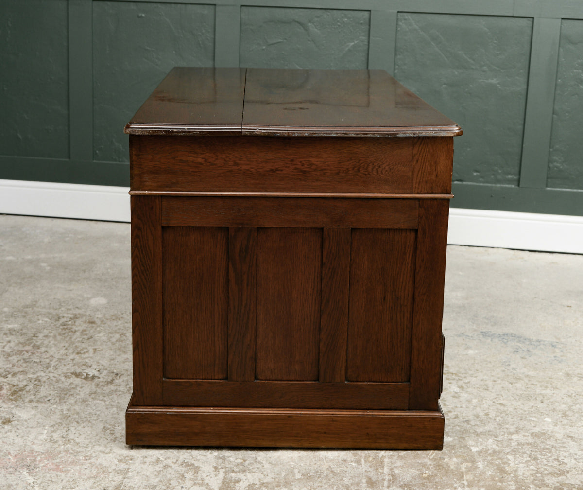 Large Antique Oak Pedestal Desk - Solid Oak