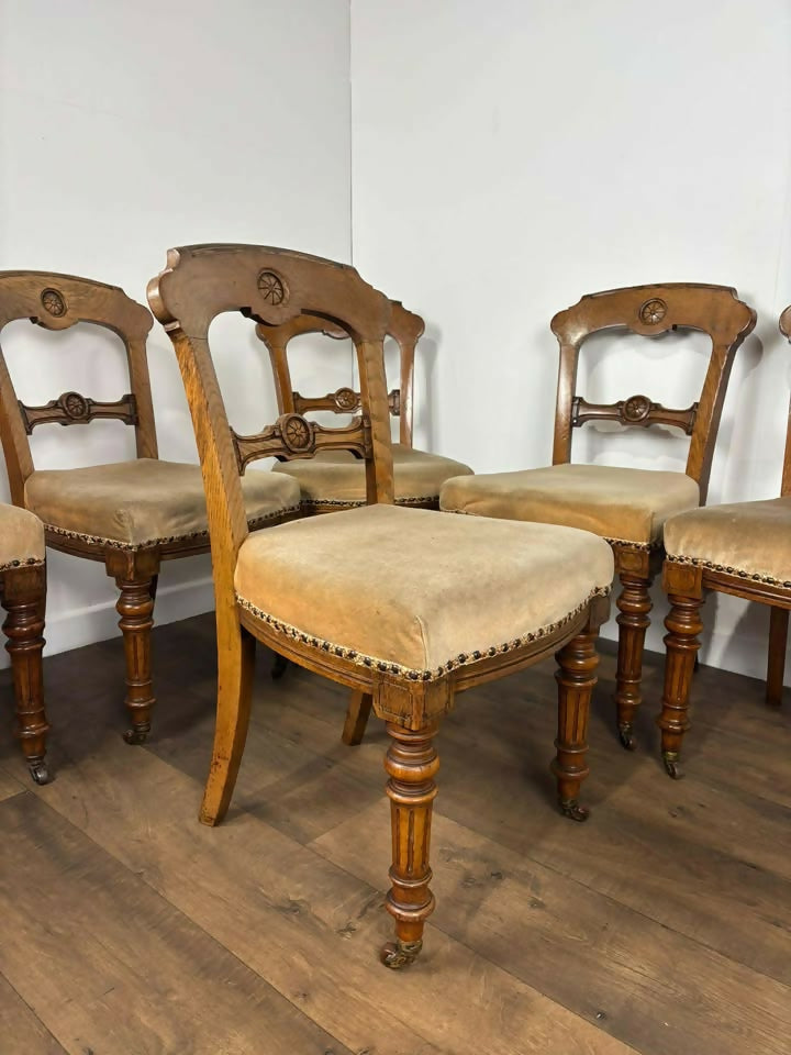 Victorian Set of Six Carved Walnut Dining Chairs