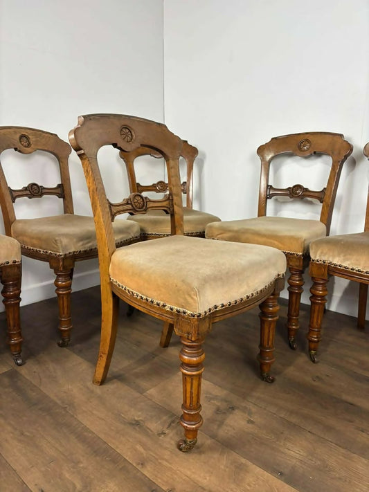 Victorian Set of Six Carved Walnut Dining Chairs