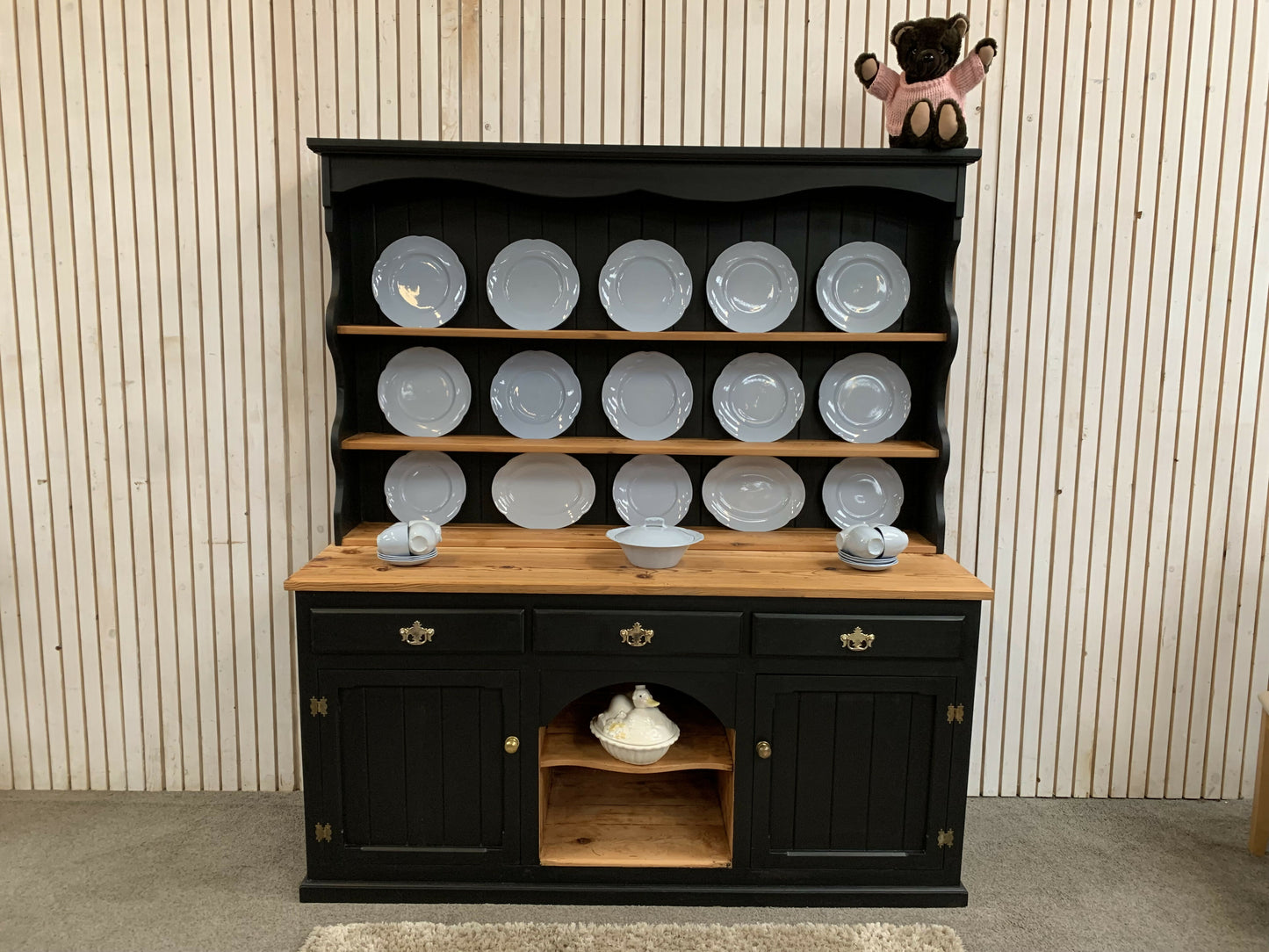 Painted Black upcycled Pine country farmhouse large 2 DOOR Welsh Dresser.