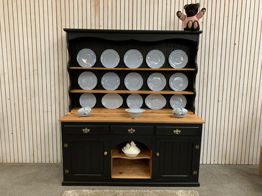 Painted Black upcycled Pine country farmhouse large 2 DOOR Welsh Dresser.
