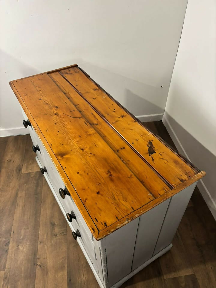 Victorian Pine Three Drawer Painted Chest with Stripped Top