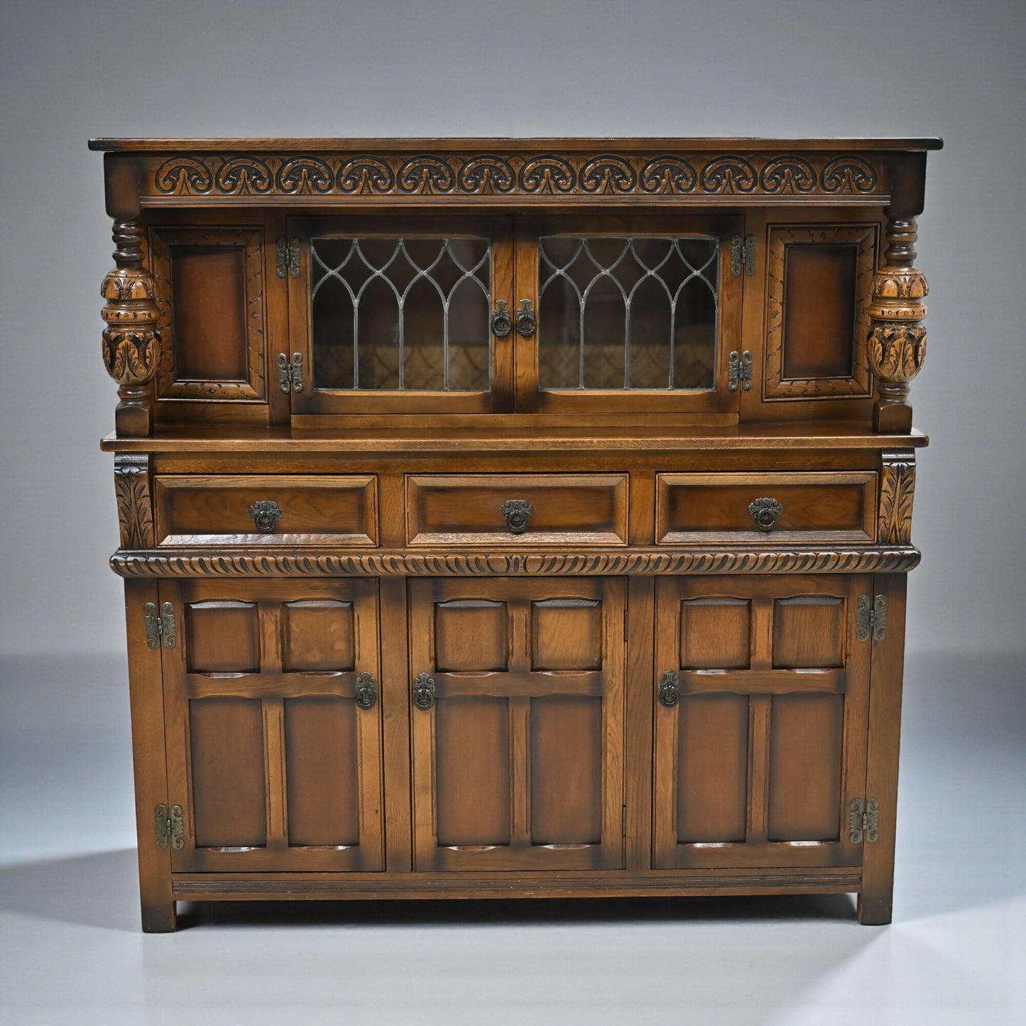 Old Charm Court Cupboard Buffett Sideboard Oak Tudor Style FREE UK Delivery.