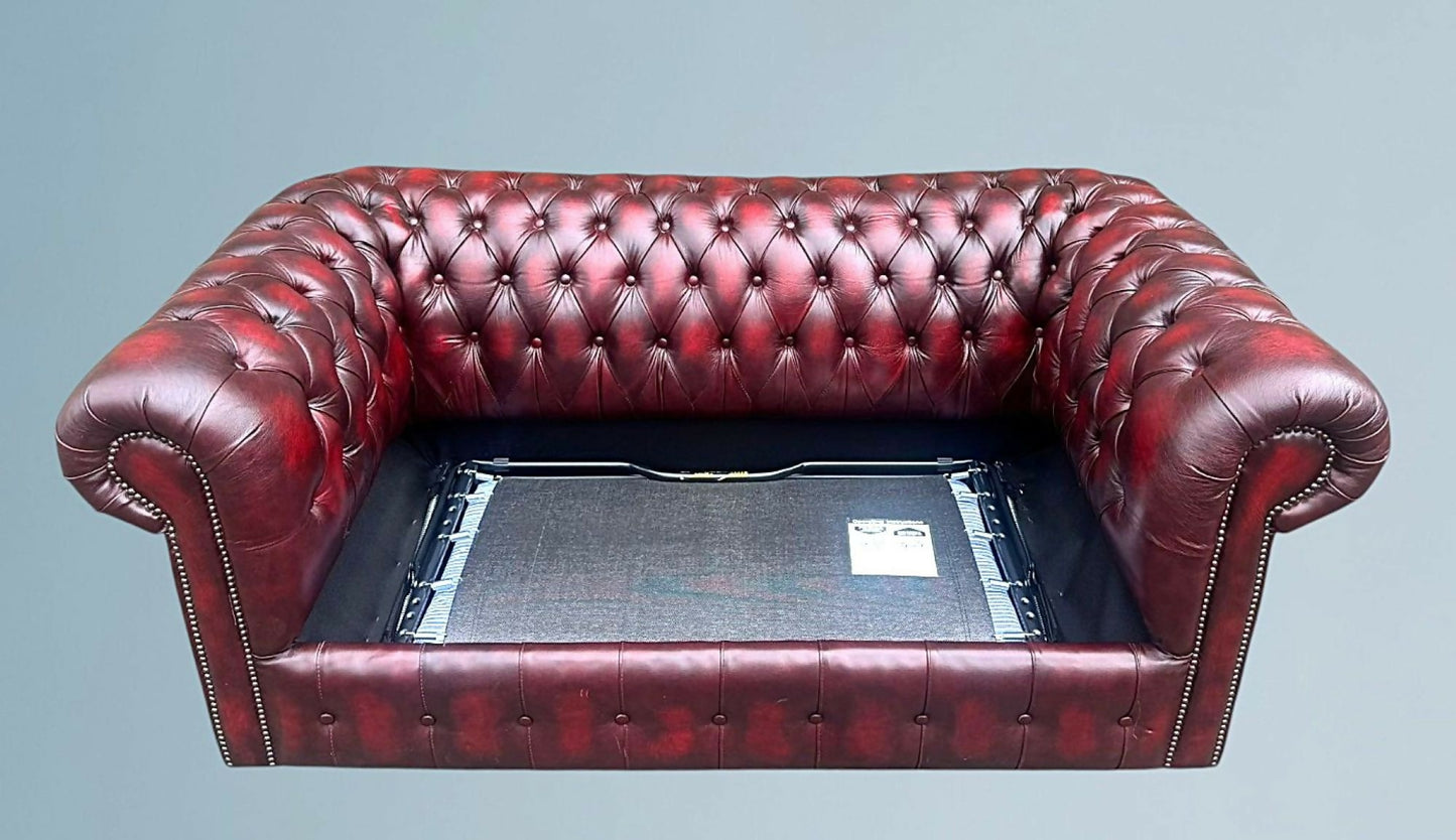 English Leather Chesterfield Sofa Bed / Settee